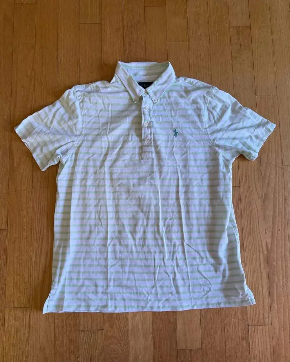 Ralph Lauren Men's White and Light Green Striped Short Sleeve Polo Shirt XXL